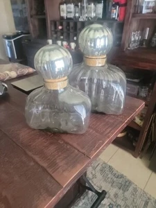 Vintage Mexican Hand Blown Ribbed Glass Decanters with Silver Mercury STOPPERS - Picture 1 of 4
