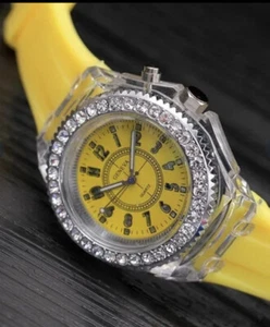 Luminous Rhinestone Quartz Watch Yellow - Picture 1 of 5