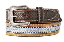 3D Western Mens Belt Leather Woven Ribbon Inlay Brown D100016502