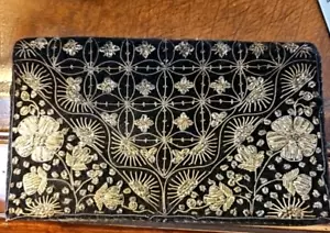 Portafoglio pochette vintage oro Zardozi ricamato velluto nero art deco - Foto 1 di 7