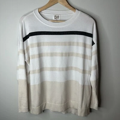 Suéter PLANET by Lauren G Talla Única Algodón Pima Modal Metálico Costero Rayas Foto 1 de 4