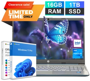 HP Laptop Notebook 15.6" Intel Pentium N5030 16GB RAM 1TB SSD Office Win 11 Pro - Picture 1 of 12