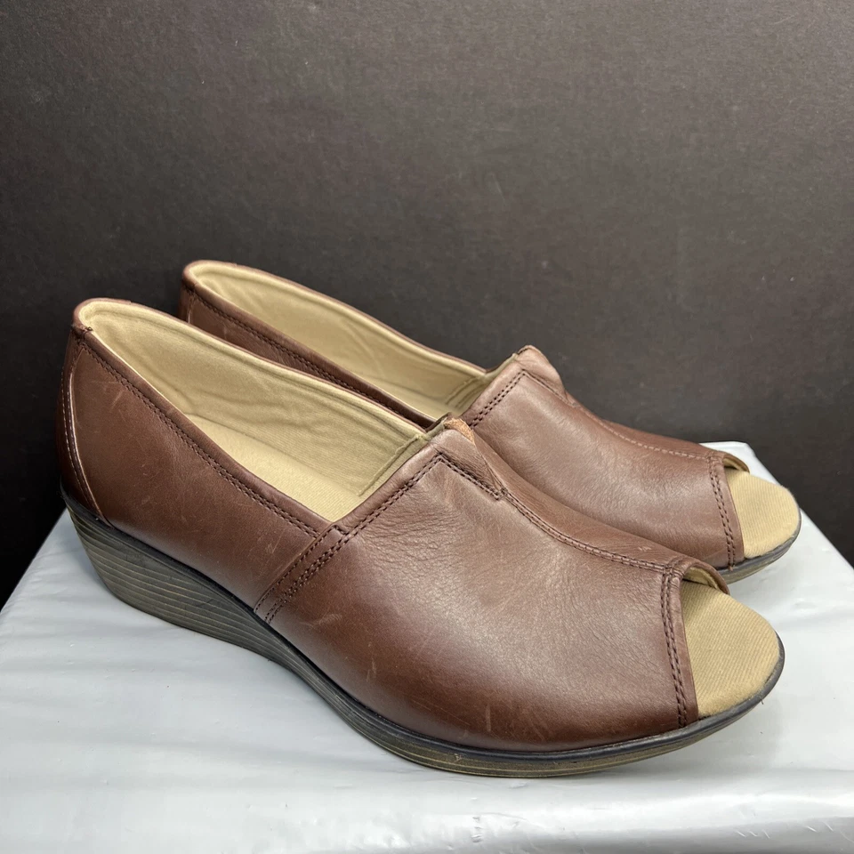 Women Size 9B Eastland Baylee Memory Foam Open Toe Wedge Heel Rose Brown LN! - Image 1 of 4