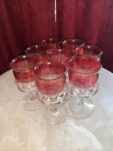 Set Of 8 Kings Crown Red Thumbprint Wine / Water Glasses Goblets 5.5” - Picture 1 of 4
