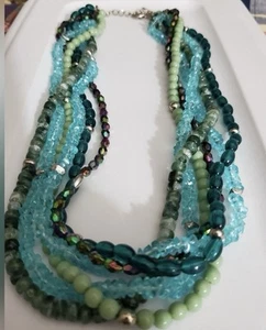 PREMIER DESIGNS TORSADE STATEMENT HALSKETTE -- WASSERFALL Türkis Multi Strang - Bild 1 von 8