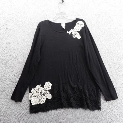 Top túnica Chicos negro con ribete de encaje talla 3 US XL para mujer apliques florales manga larga Foto 1 de 4