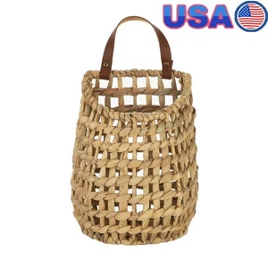 Cesta colgante tejida a mano jacinto de agua mango de cuero sintético almacenamiento decorativo - Imagen 1 de 15