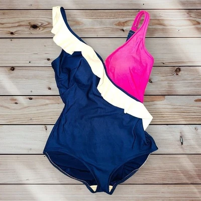 Traje de baño D5 vintage Perfection Fit de Roxanne de una pieza talla 14 C rosa azul marino Foto 1 de 4