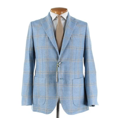 Abrigo deportivo Sartorio Kiton nuevo con etiquetas cáñamo/lana talla 50R (40R EE. UU.) en azul con cuadros tostados Foto 1 de 4