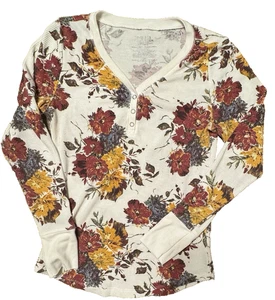Time and Tru Floral Waffel Strick Henley Top Floral weiß burnt orange Boho Fee - Bild 1 von 7