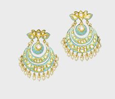 Turquoise Enameled Earring with uncut diamond and pearls,traditional fine jewels