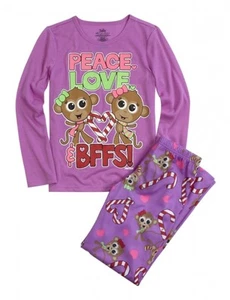 NWT Justice Girls Love Peace BFFs Christmas 2pc Pajamas Sleep Set 6/7 NEW - Picture 1 of 1