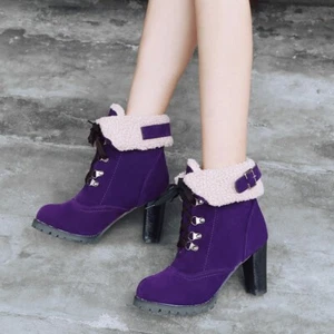 Mujer Gamuza Tela 8cm Tacón Plataforma Punta Redonda Invierno Cálido Botines Zapatos - Imagen 1 de 17