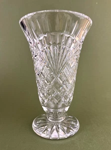 Waterford Signed Glendon Fan Diamond Cut Crystal Footed Flared Flower Vase 10'' - Picture 1 of 10