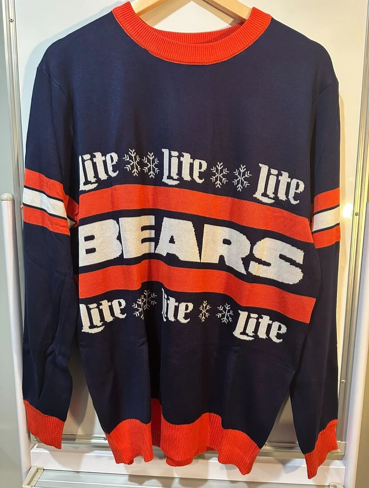 全新 Chicago Bears Miller Lite Ditka 假日毛衣 男式 大号 促销 — 第 1/4 张图片