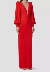 $2400 Alex Perry Women's Red Silk V-Neck Crepe Carlin Gown Dress Size 12 Formal - Picture 1 of 21