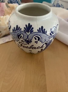 Hand painted Delft Vase Blue White Pottery Vase 4” Marked Foeback - Picture 1 of 5