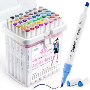 Ohuhu 48-Color Alcohol Markers Set - Dual Tip Art Markers for Kids & Adults - Picture 1 of 7