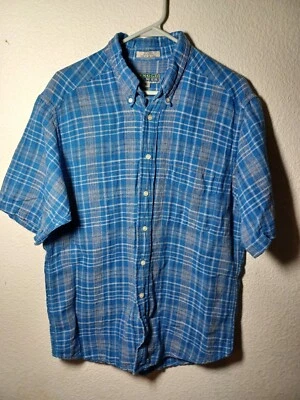 Camisa a Cuadros Azul Arnold Palmer De Colección Para Hombre Mediana Con Botones Mezcla de Lino Foto 1 de 4