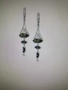 Sterling Silver Green Amber Marquise-Shaped Drop Leverback Earrings - Picture 1 of 3