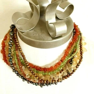 Amy Kahn Russell Multi Strand Necklace 18.5" Autumn Colors - Picture 1 of 5