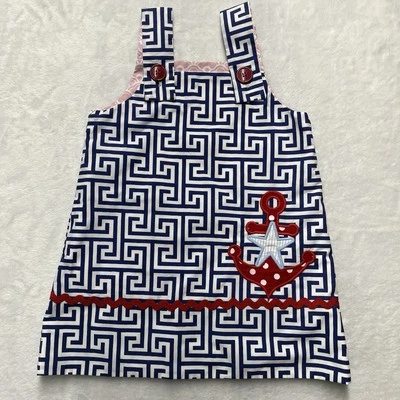 Vestido Reversible Niñas Pequeñas 4/5T Náutico Playa Verano Primavera Conejito Ric Rac Foto 1 de 4