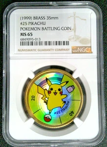 NGC MS65 1999 Pokémon Pikachu Battling Brass Coin - Rare Collectible - Bild 1 von 2