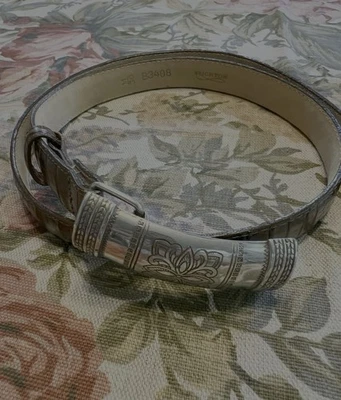 Brighton Vintage Marrón Repujado Cuero Reptil Hebilla Plateada Talla M30 Foto 1 de 4