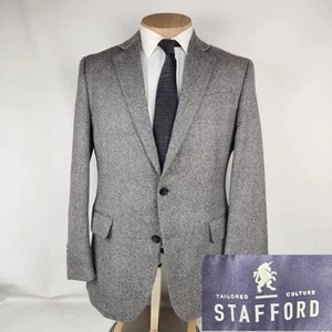 Stafford Signature Mens Sport Coat 42R Merino Wool Gray Check Blazer - Picture 1 of 12