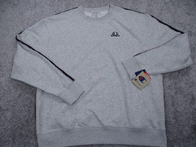 Champion Sudadera Para Hombre XL Gris Clásica Polar Cuello Redondo Púrpura Rayas Logo Foto 1 de 4