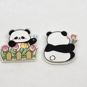Panda Set Of 2 Acrylic Clear Tone Backing Lapel Backpack Hat Brooch Option 1 - Picture 1 of 3