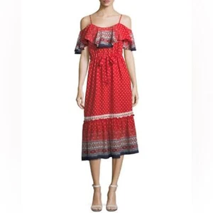 Misa Los Angeles cold shoulder red polka dot Larsen maxi dress size XS - Picture 1 of 11
