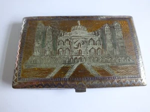 Vintage Cigarette Case Brass Gold Colour Indian Temple Taj Mahal Engraved - Picture 1 of 5