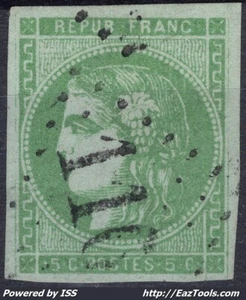 FRANCE EMISSION DE BORDEAUX 5c VERT JAUNE N° 42B AVEC OBLITERATION  - Picture 1 of 2