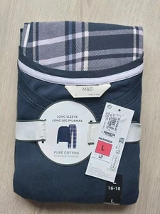 M&S Ladies Pyjama Set Size 16-18 Navy Long Leg Long Sleeve New - Picture 1 of 4