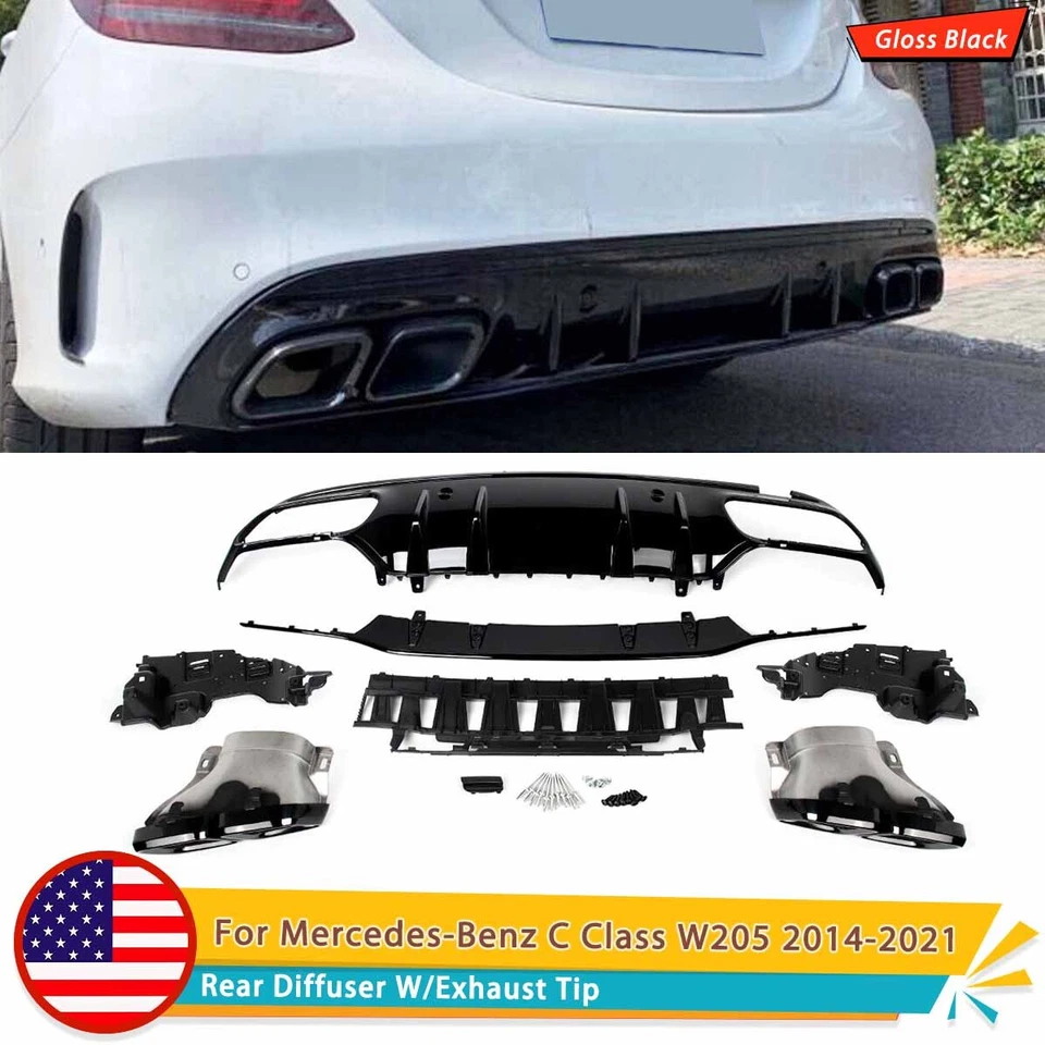 C63 Style Rear Diffuser For 2015-2021 Mercedes W205 Sedan C250 C300 C450 C43 C63 Foto 1 de 4