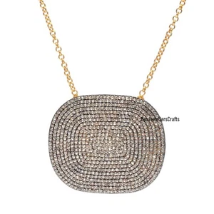 925 Argento Sterling Naturale Pavé di Diamanti di Forma Ovale Ciondolo Collana - Foto 1 di 6