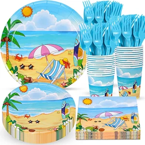 Suministros para fiestas de playa, juego de platos y servilletas de playa, platos de playa desechables, tazas - Imagen 1 de 12