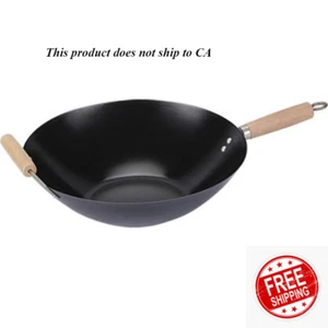 Wok Frying Pan 13.75" Non-Stick Chinese Cast Cooking Fry Stir Sear Carbon Steel - Picture 1 of 4