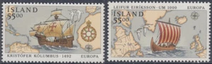 ICELAND # 749-50 CPL MNH EUROPA 1992 500a ANN DESCUBRIMIENTO DE AMÉRICA Y VIKINGOS - Imagen 1 de 1