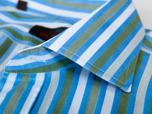 Etro Milano Green and Blue Striped French Cuff Shirt 16 10205 - Picture 1 of 4
