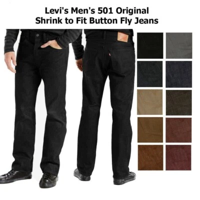 Jeans jeans Levi's masculino 501 original encolher para caber botão mosca cintura clássica - Imagem 1 de 2