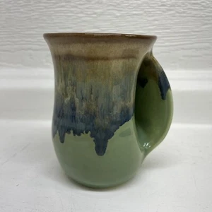 NEHER POTTERY Hand Warmer Coffee Mug Tea Cup Drip Glaze Right Handed Signed 2015 - Picture 1 of 8