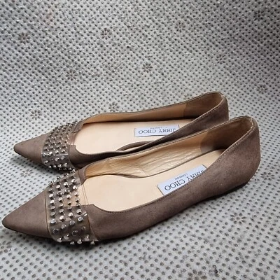 Jimmy Choo Hazel Ballerina Ballet Flats In Taupe Grey Eur 36 - Image 1 of 4