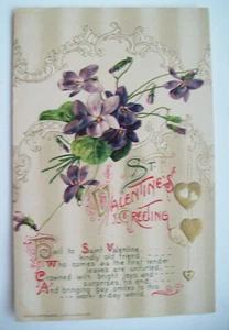 St. Valentine's Greeting poem with violets Winsch valentine postcard - Picture 1 of 2