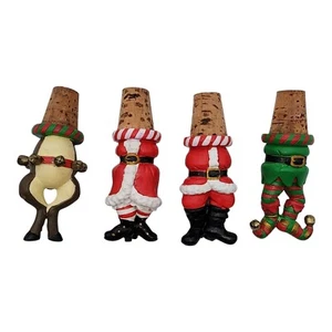 Set of 4 Boston Warehouse Cork Bottle Stoppers Christmas Holiday Santa Elf - Picture 1 of 5