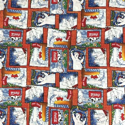 Coca Cola Christmas Fabric Polar Bears Comic Squares Spectrix 4.92 YDS | 177" - Image 1 of 4