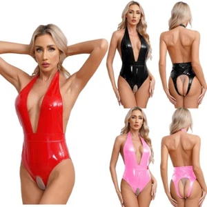 Mujer Mamelucos Sin Entrepierna Body Fiesta Leotardos Una Pieza Traje de Gato Aspecto Húmedo - Imagen 1 de 42
