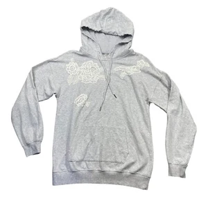 Betsey Johnson Large Gray Hoodie Performance Floral Applique Cotton Blend - Picture 1 of 5