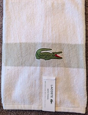Toalla de baño LACOSTE blanca cocodrilo grande medidas 30" x 52" Foto 1 de 4